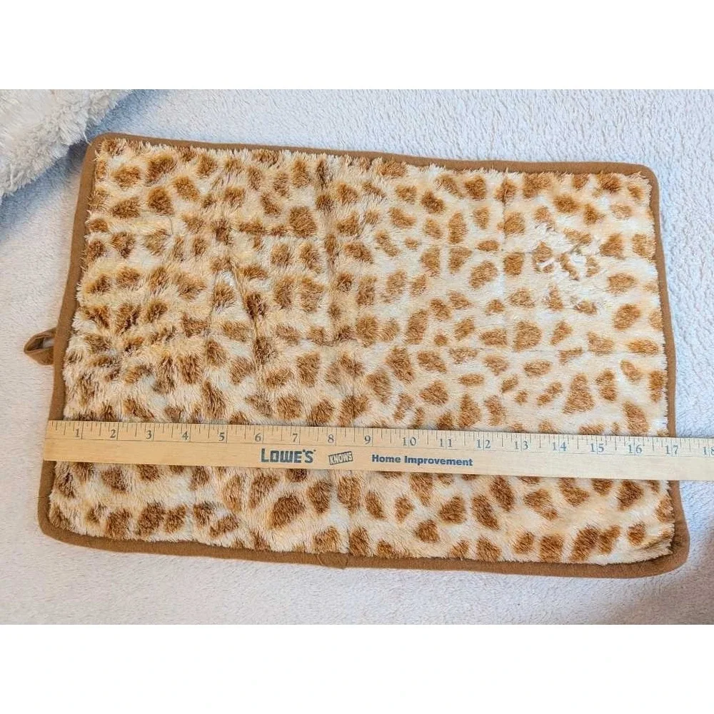 Plush Pet Mats Leopard Brown Cream Reversible Cozy Soft Bed Pad